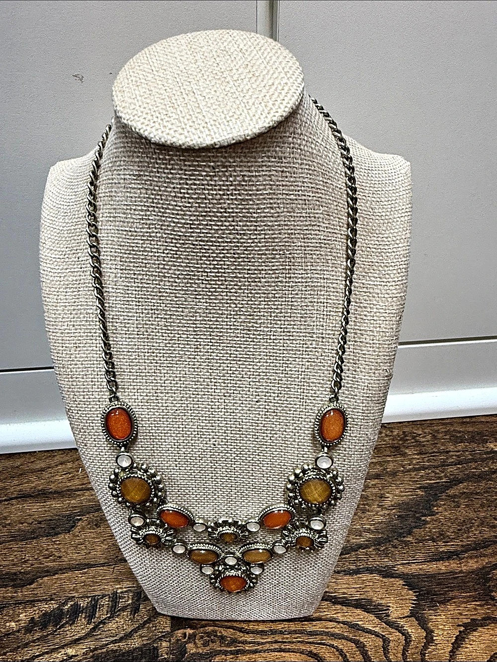 Statement Pendant Necklace in Brown & Silver Like New